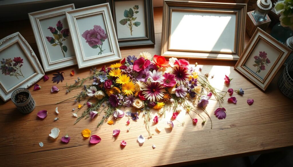 arranging pressed flowers