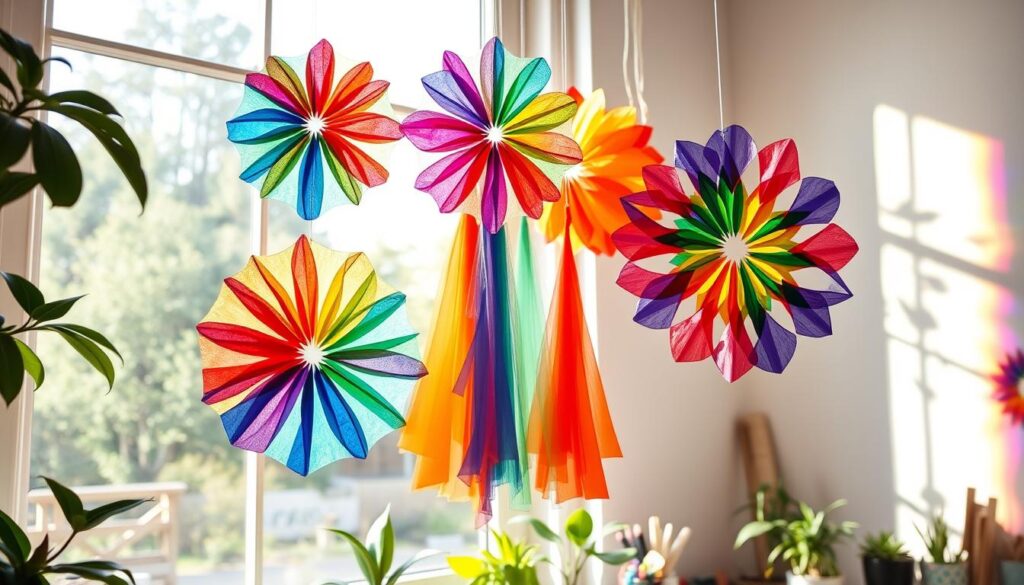 rainbow tissue paper suncatchers